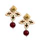 Square Mirror Petal Cluster Earrings with Red Bead Drop Pair